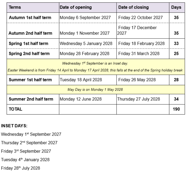 Grappenhall Heys Community Primary School - Term Dates and Opening Hours